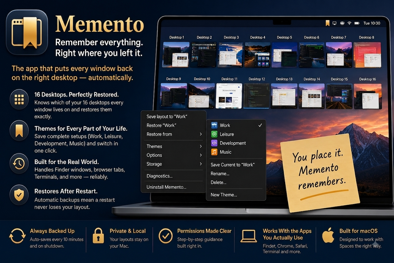 Memento - Window Layouts for macOS screenshot 3