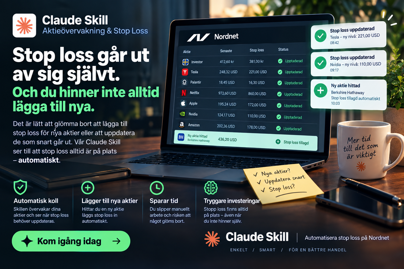 Nordnet Stop Loss (automatisk uppdatering och beräkning) screenshot 2