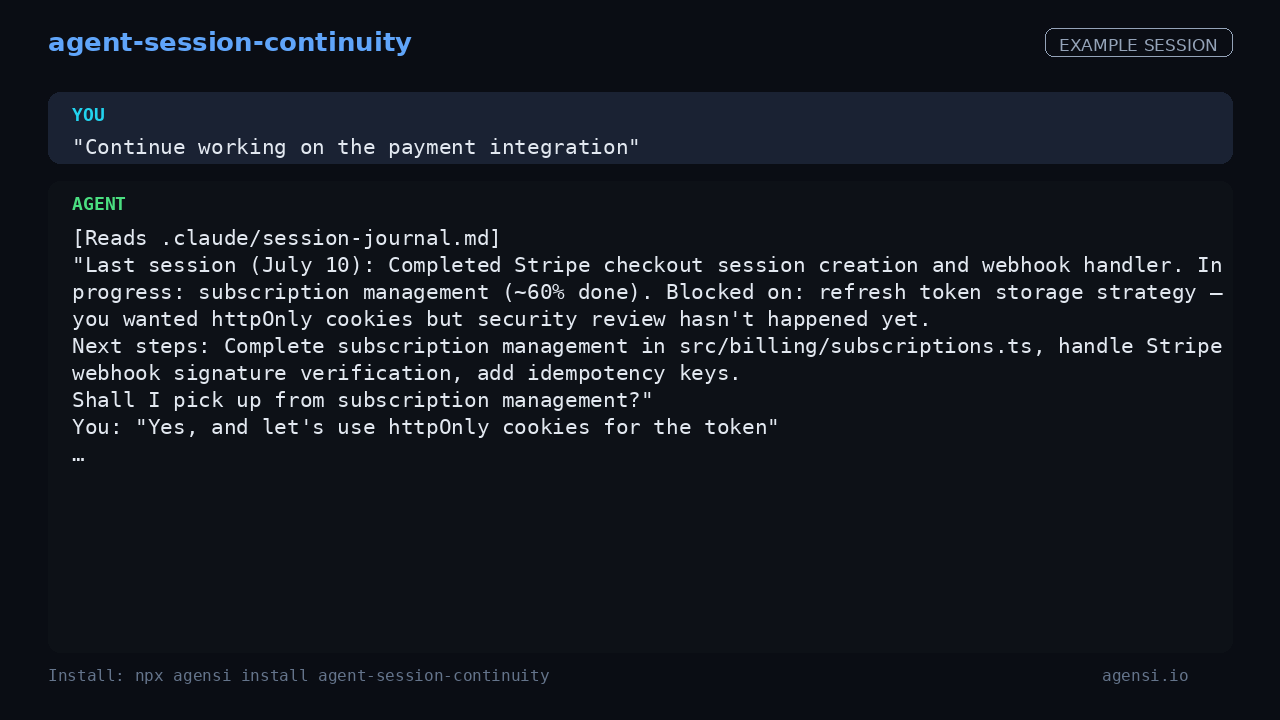 Agent Session Continuity preview