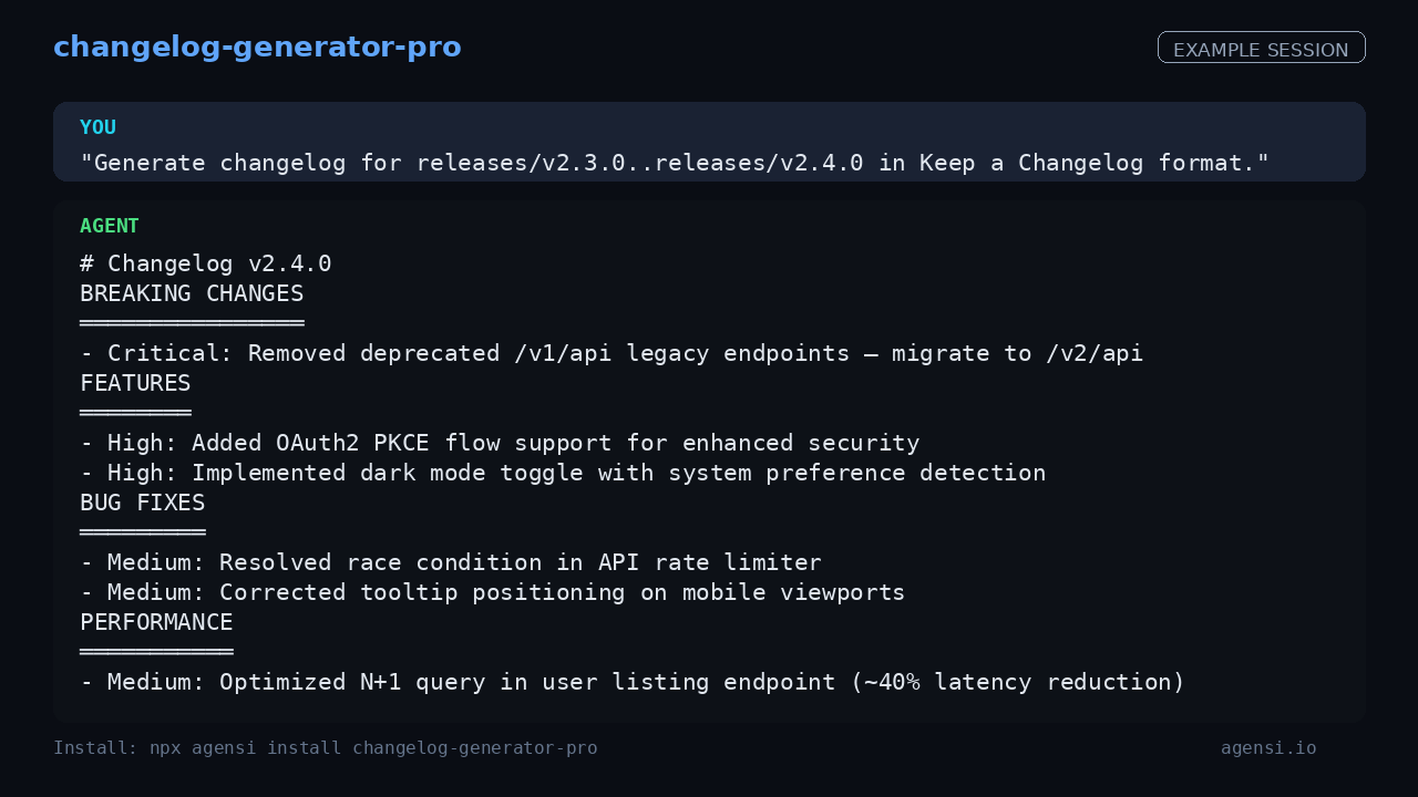 Changelog Generator Pro preview