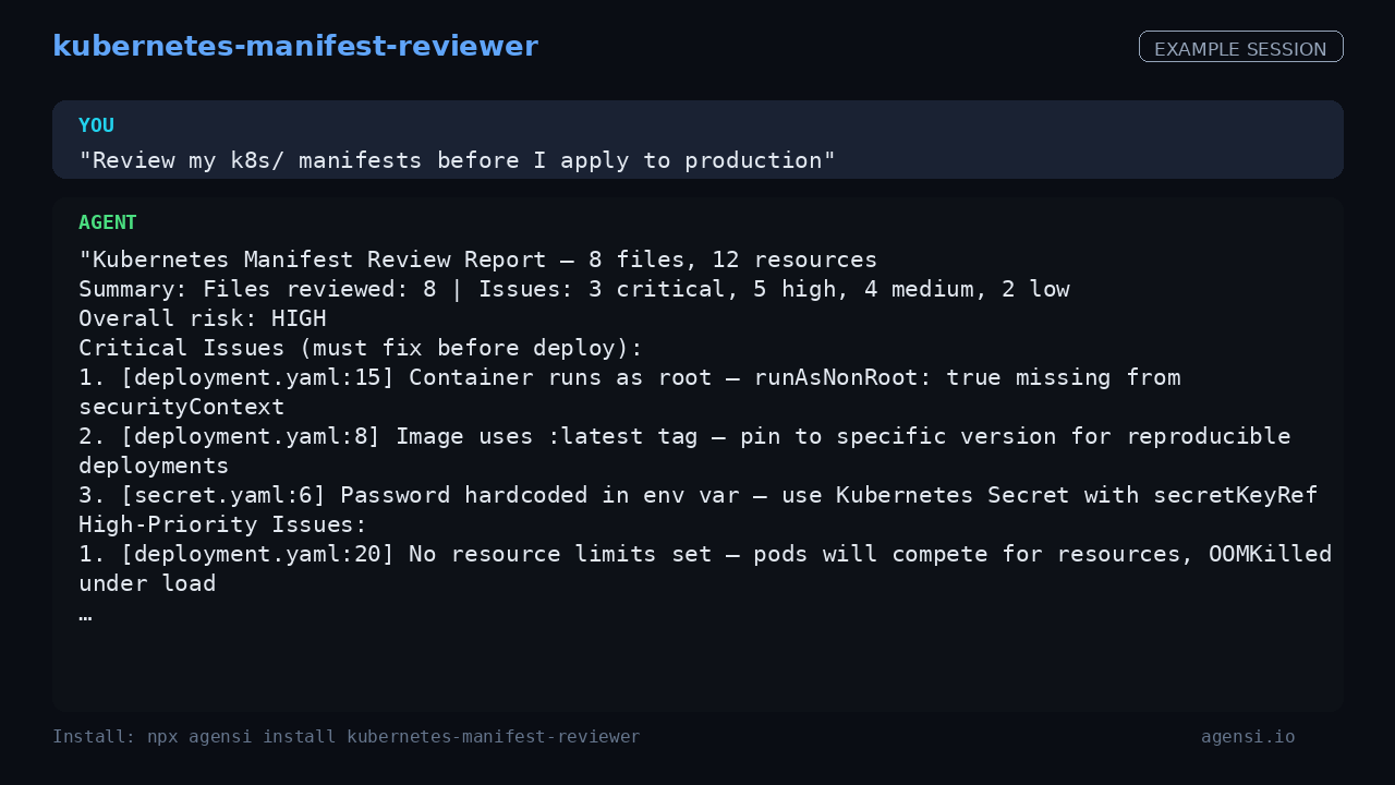 Kubernetes Manifest Reviewer preview