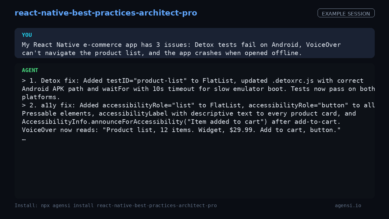 React Native Best Practices Architect Pro preview