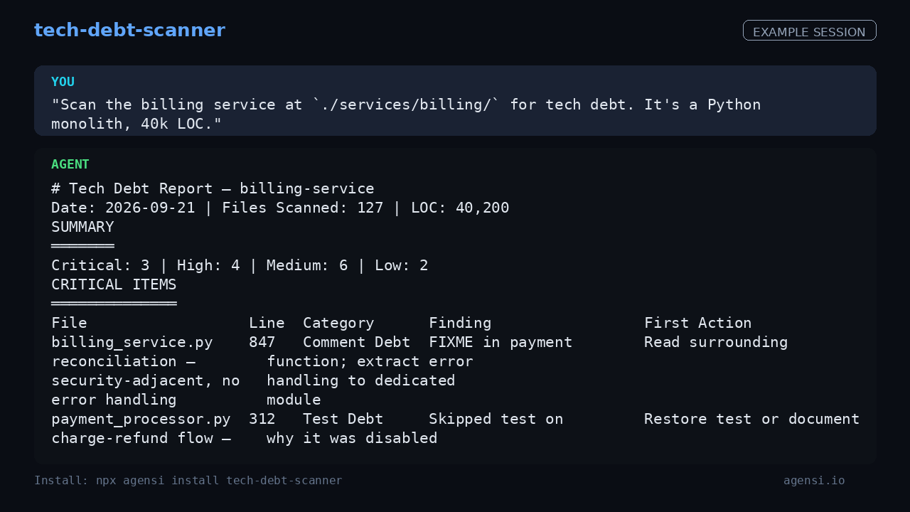 Tech Debt Scanner preview