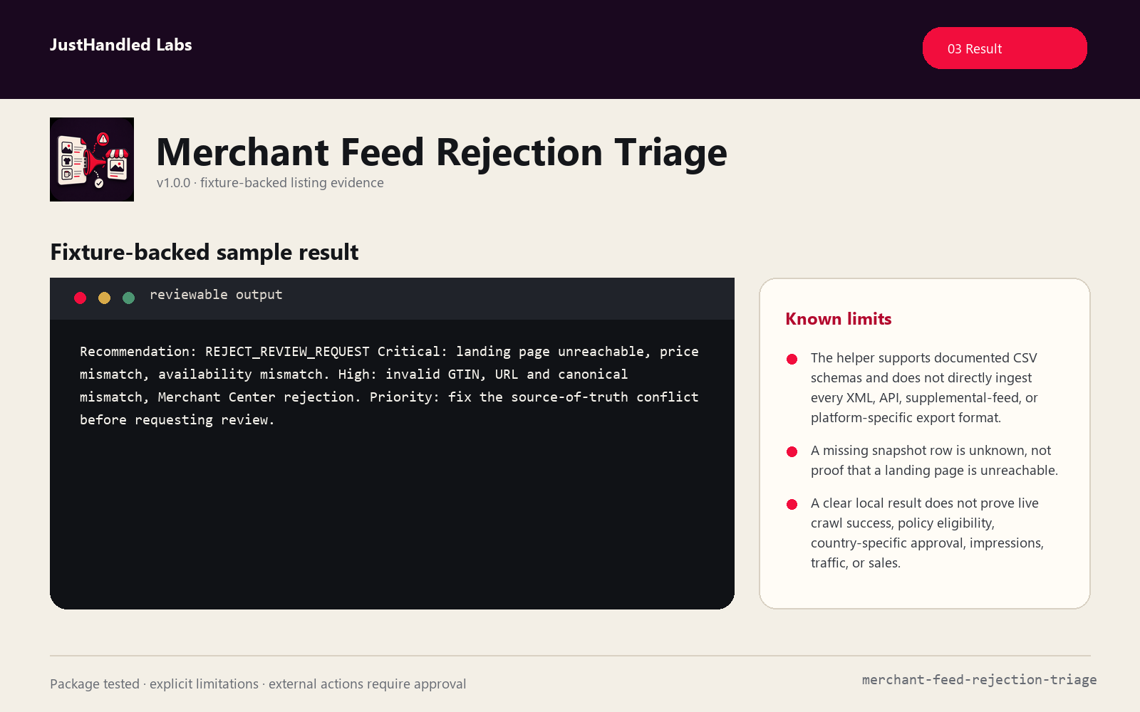 🛒 Merchant Feed Rejection Triage screenshot 3