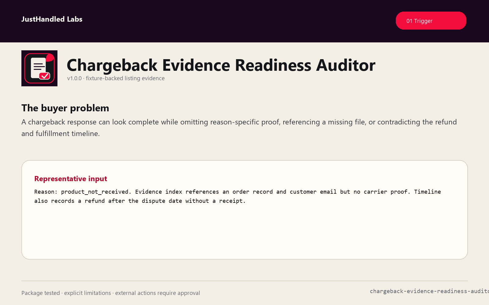 🧾 Chargeback Evidence Readiness Auditor preview
