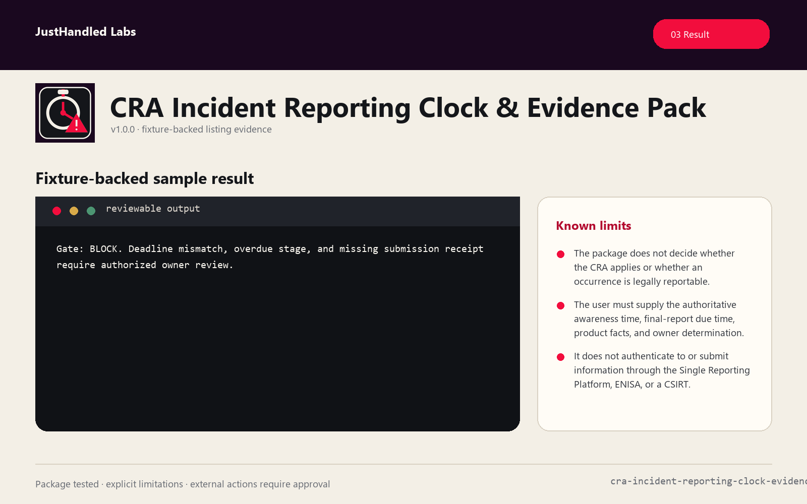 ⏱️ CRA Incident Reporting Clock & Evidence Pack screenshot 3