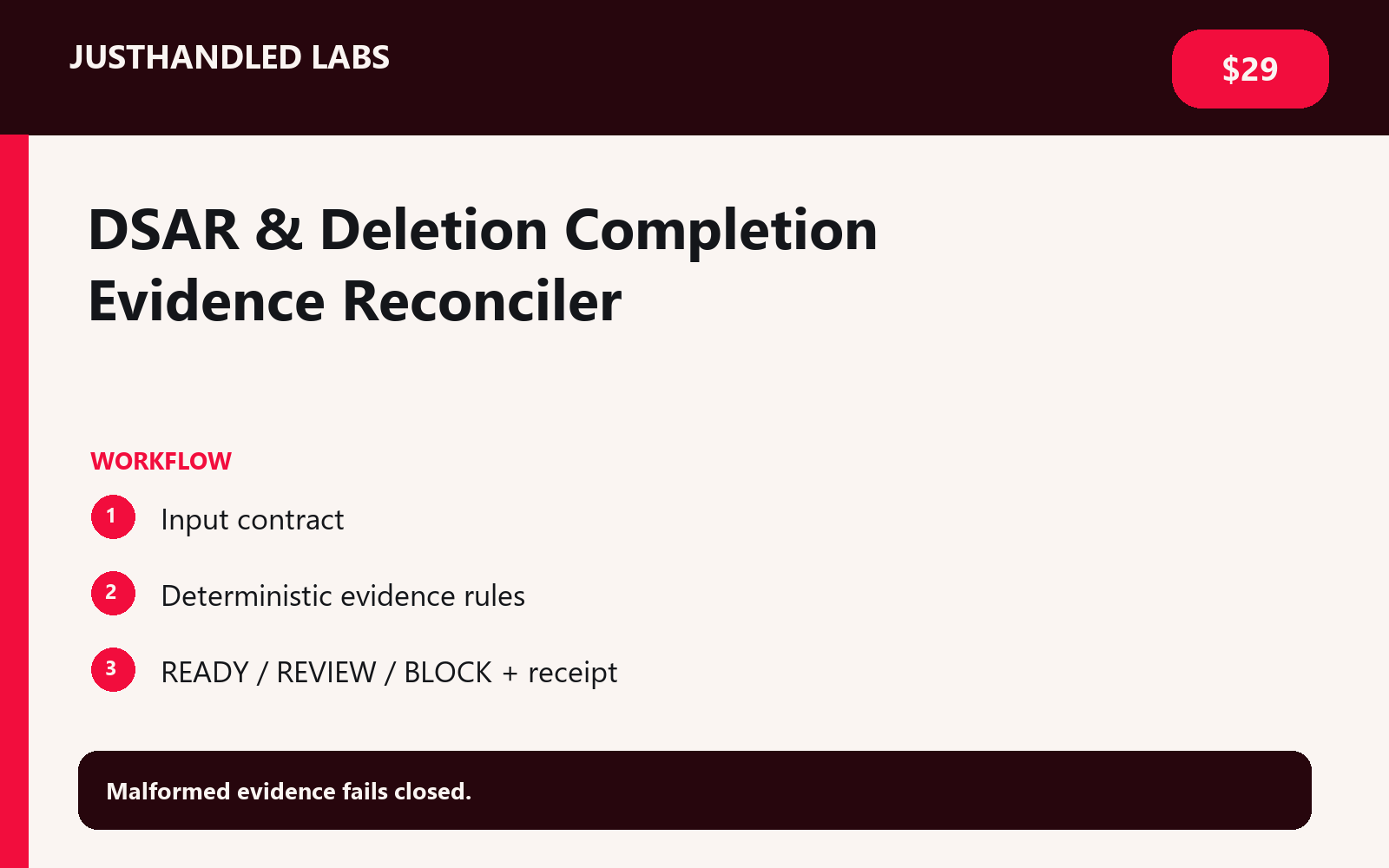🗑️ DSAR & Deletion Completion Evidence Reconciler screenshot 2