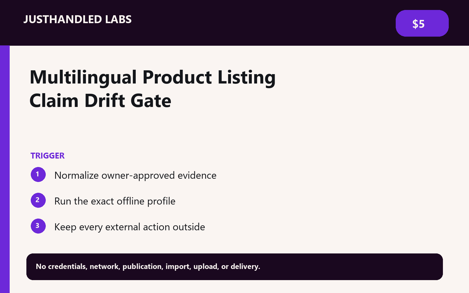 🛒 Multilingual Product Listing Claim Drift Gate preview