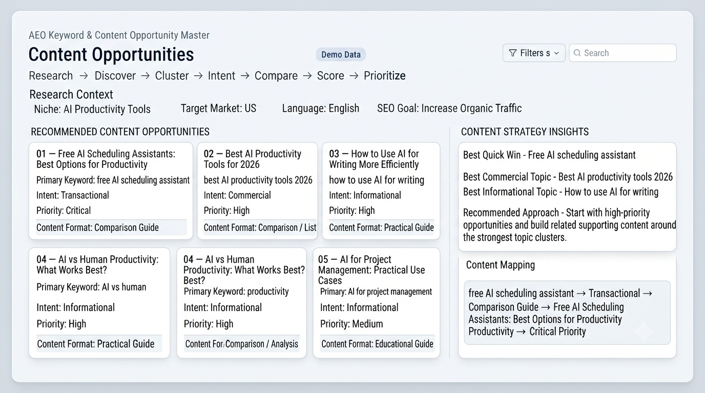 SEO Keyword & Content Opportunity Master preview
