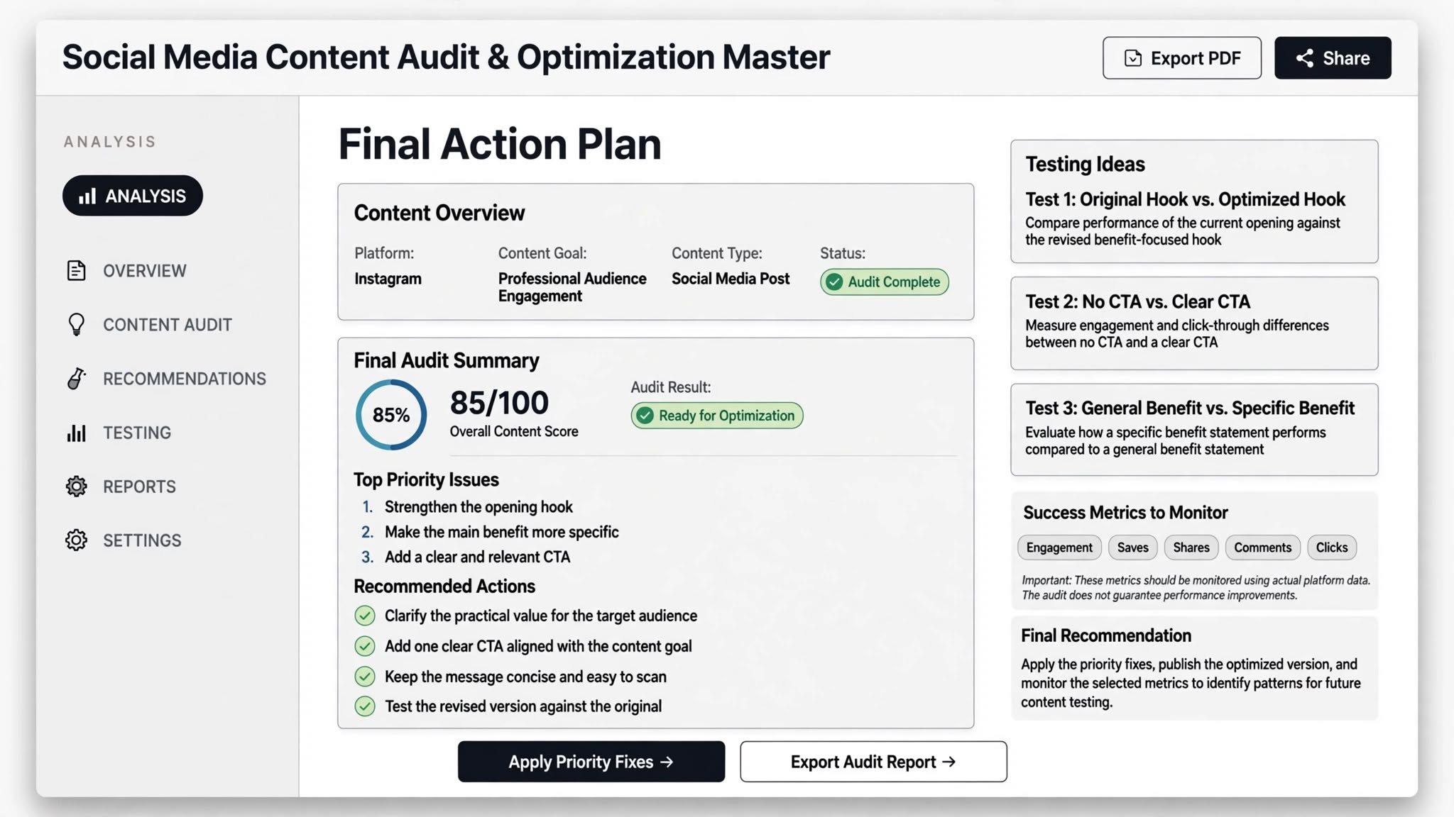 Social Media Content Audit & Optimization Master preview
