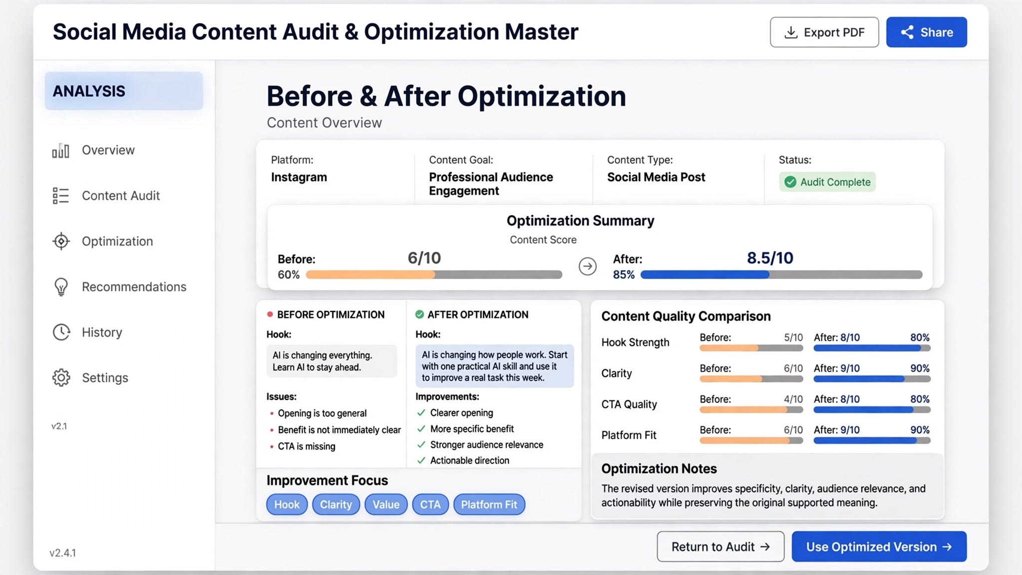 Social Media Content Audit & Optimization Master screenshot 2