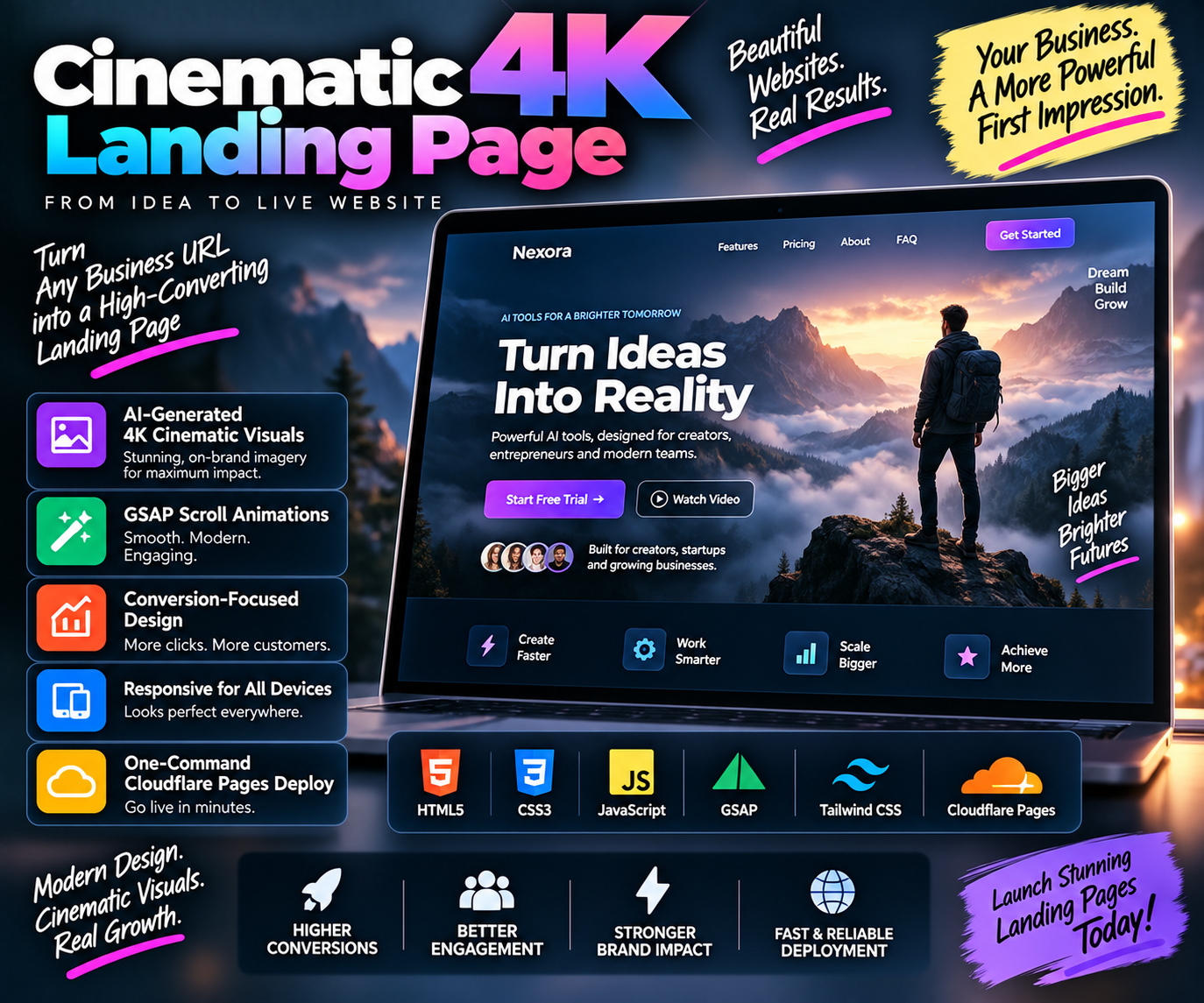 Cinematic 4K Landing Page preview
