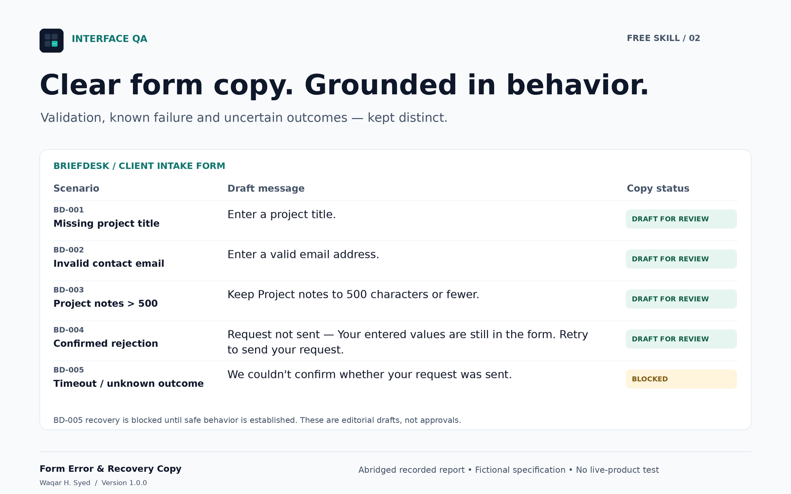 Form Error & Recovery Copy preview