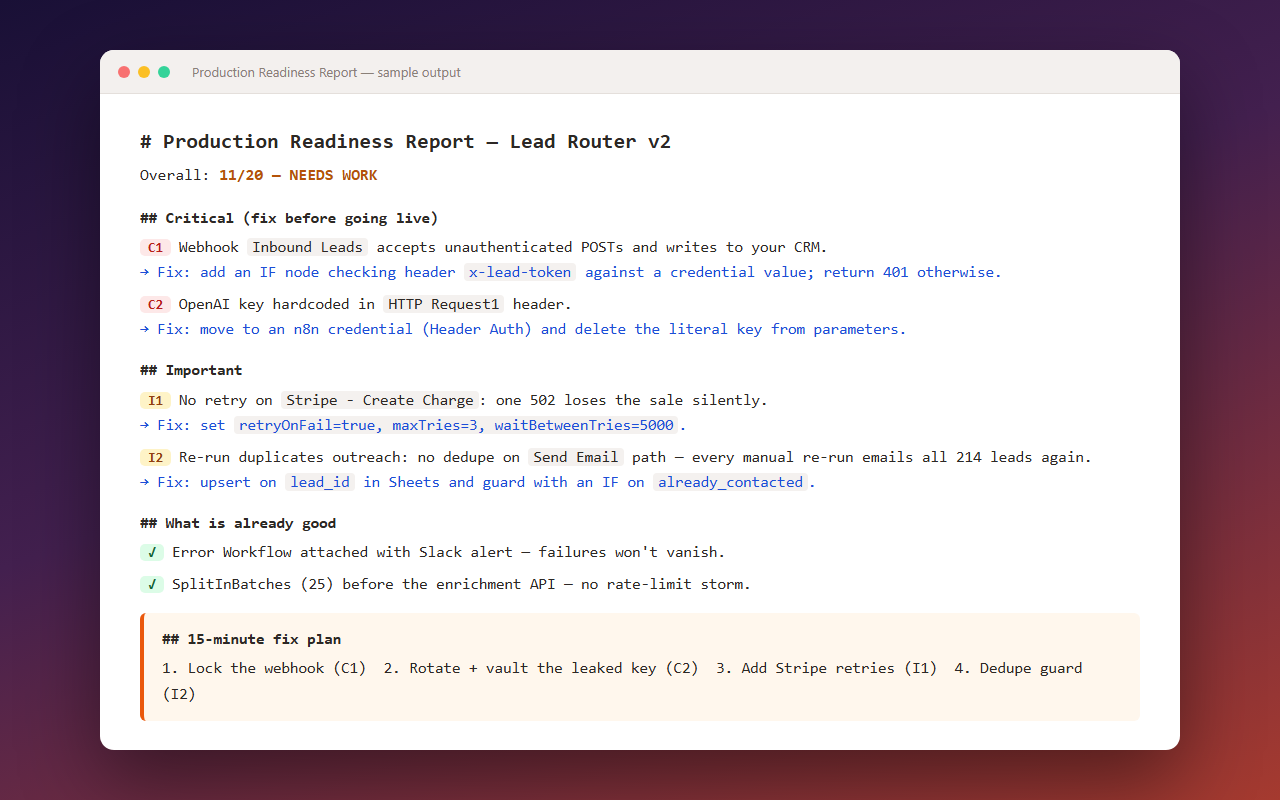 n8n-production-readiness-auditor screenshot 1