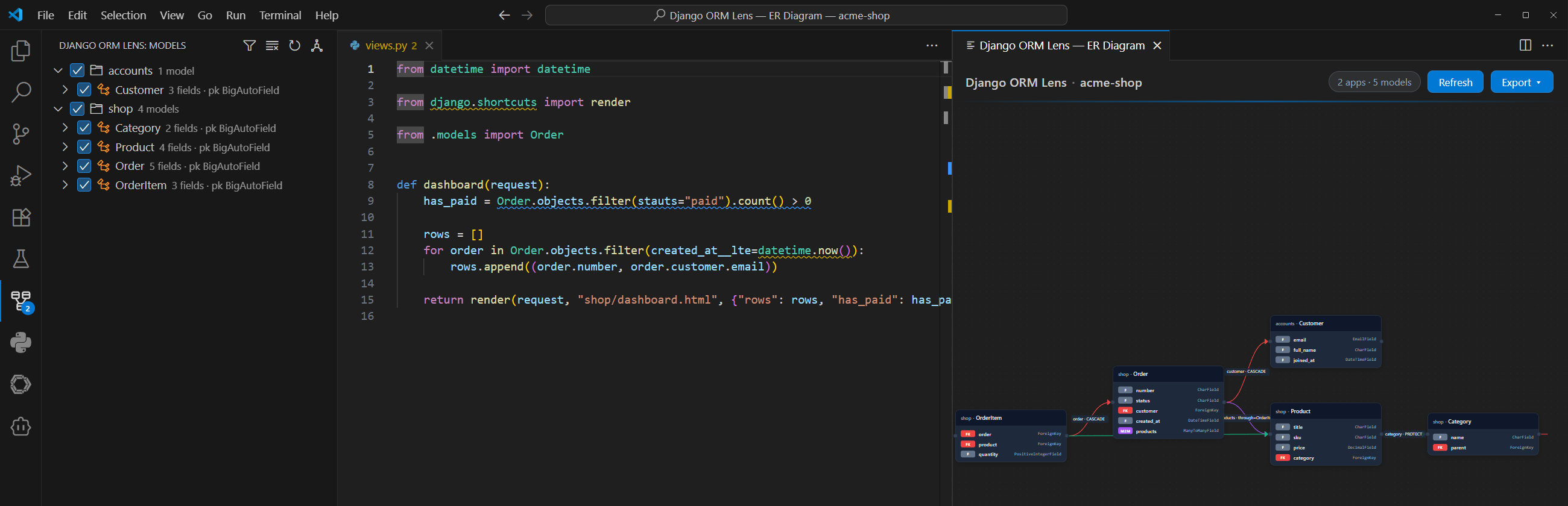 Django ORM Lens: N+1, Migration Safety & Schema Map screenshot 2