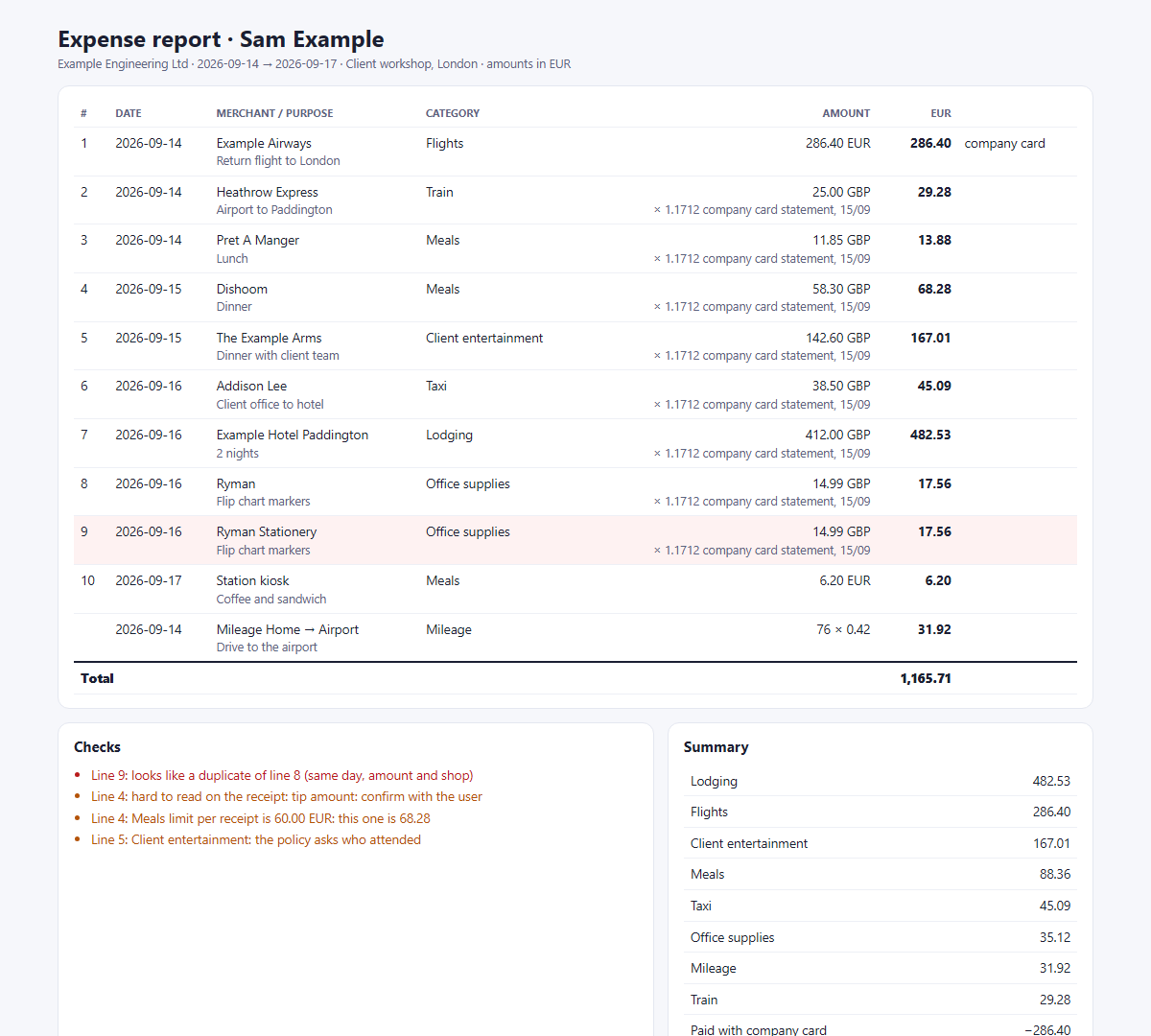 receipt expense report preview