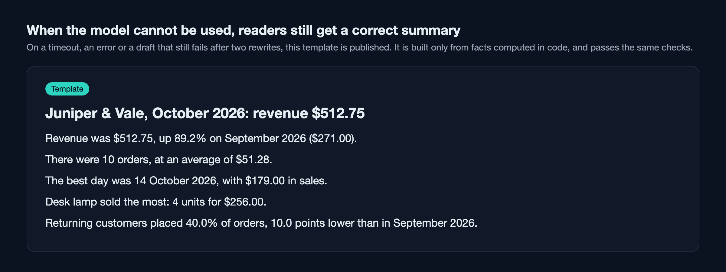Grounded Numbers: AI summaries with no made-up figures screenshot 2
