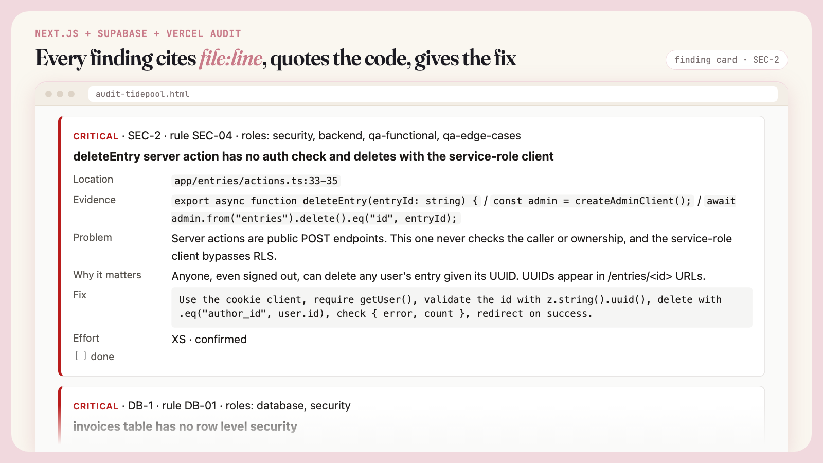 Next.js + Supabase + Vercel Audit: Code, QA and Costs screenshot 2