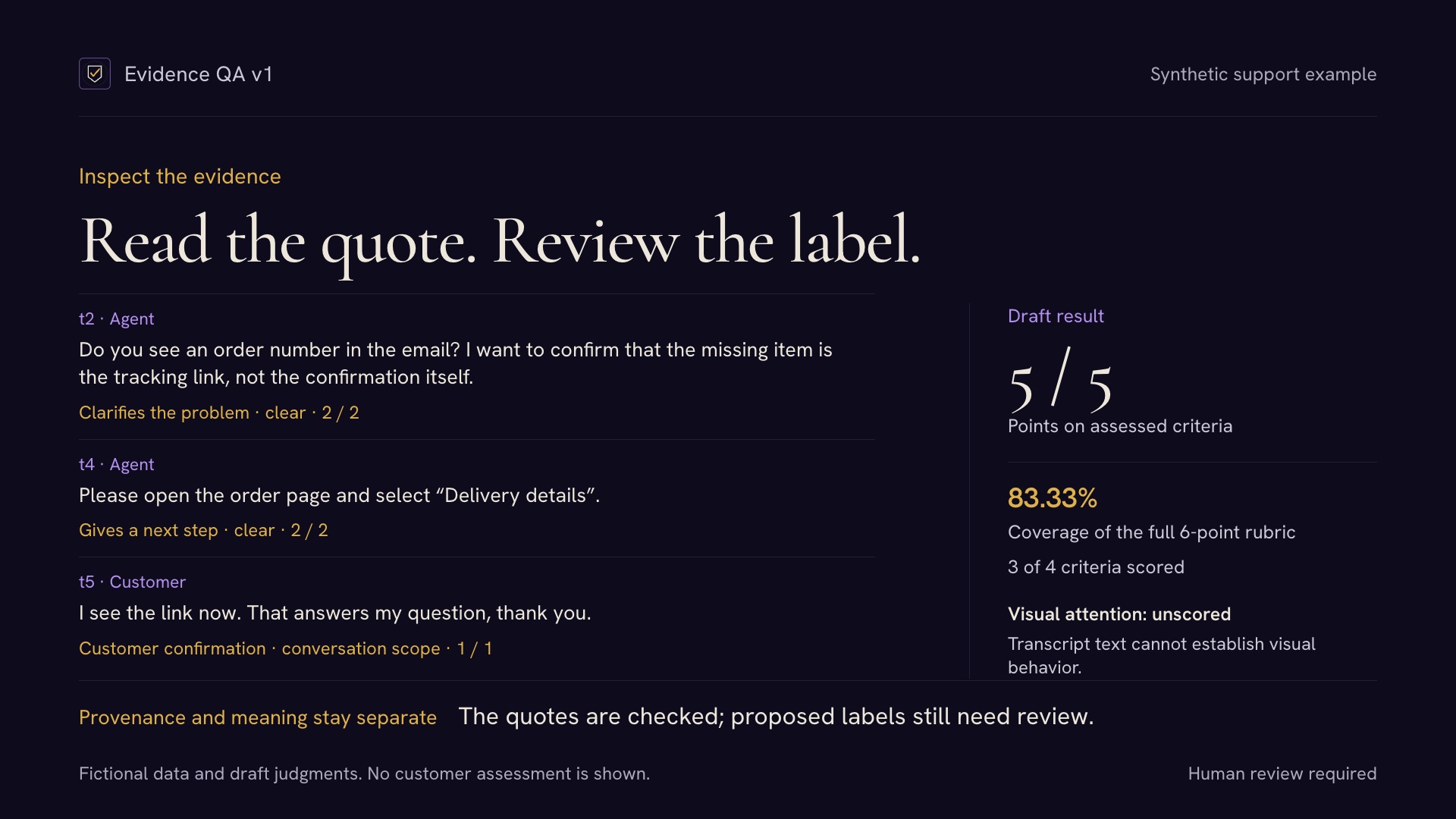 Evidence QA v1: Conversation Reviews with Checked Quotes screenshot 3