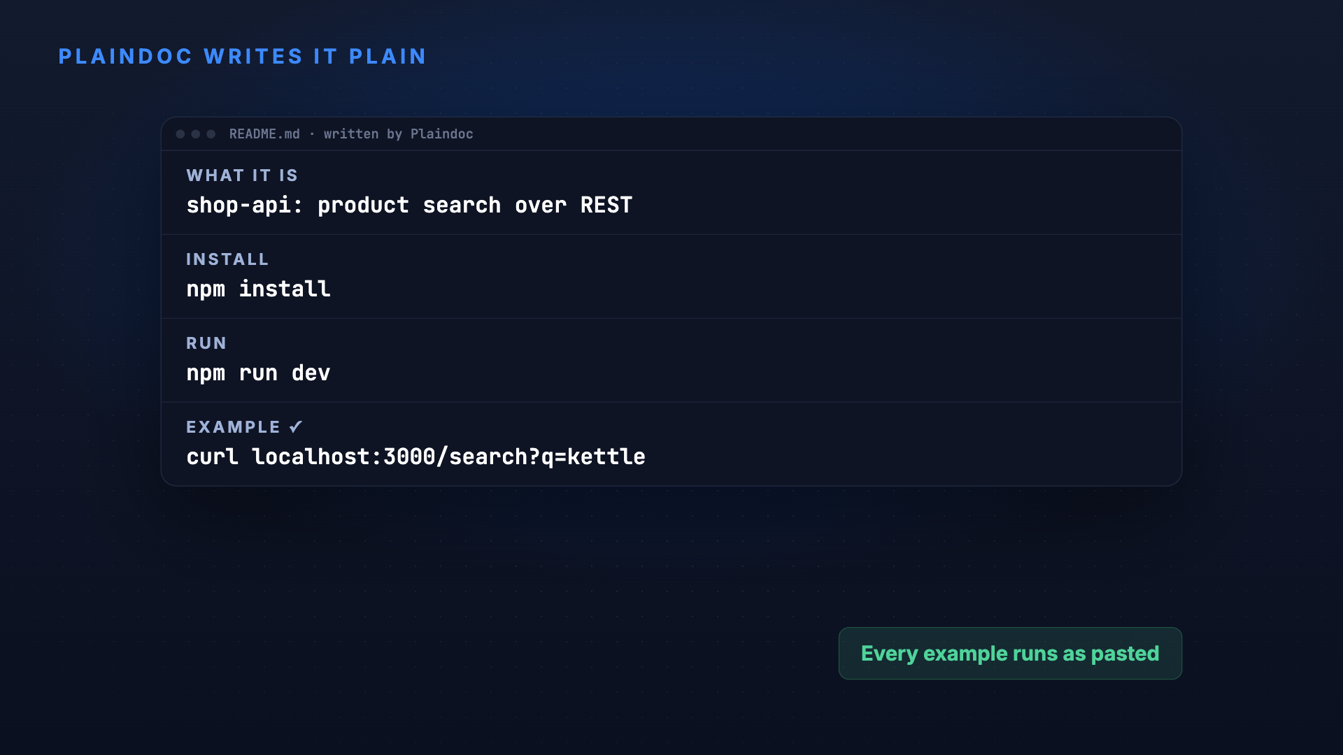 Plaindoc: docs in plain words, with examples that run screenshot 3