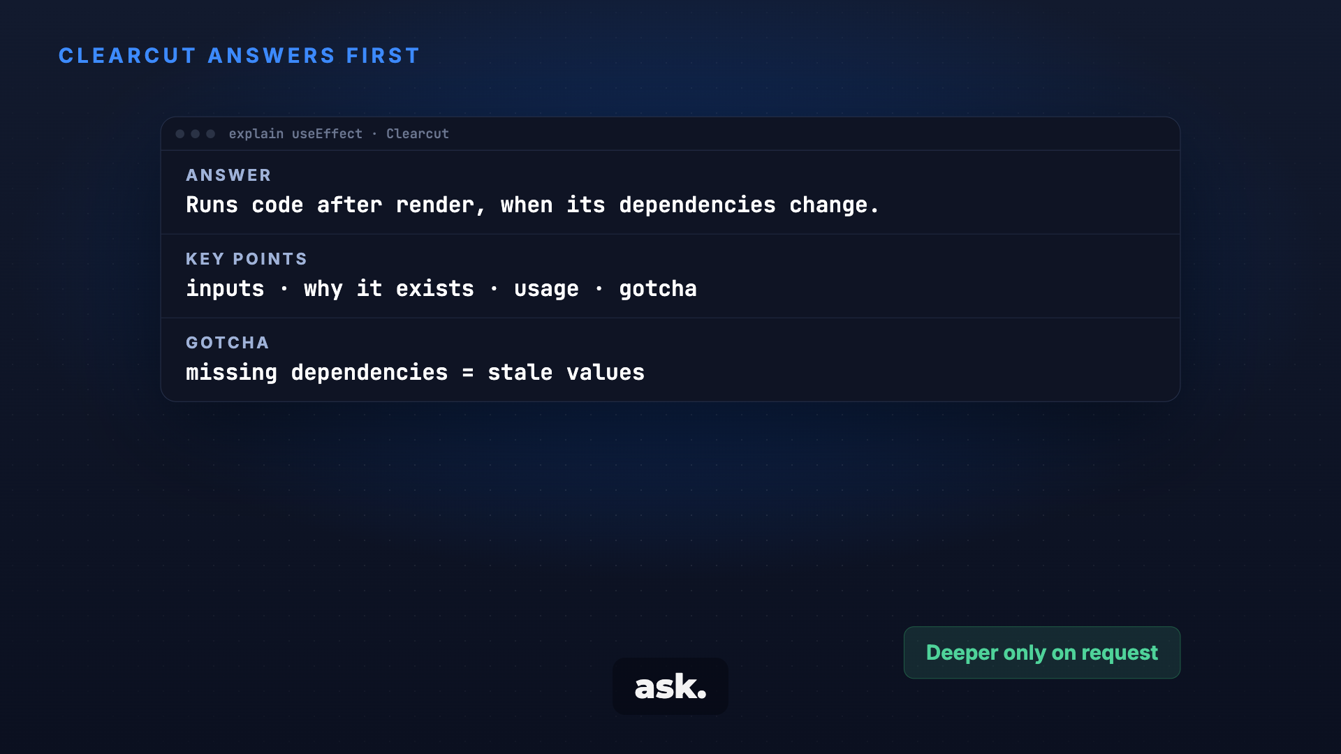 Clearcut: the answer first, detail only when you ask screenshot 3