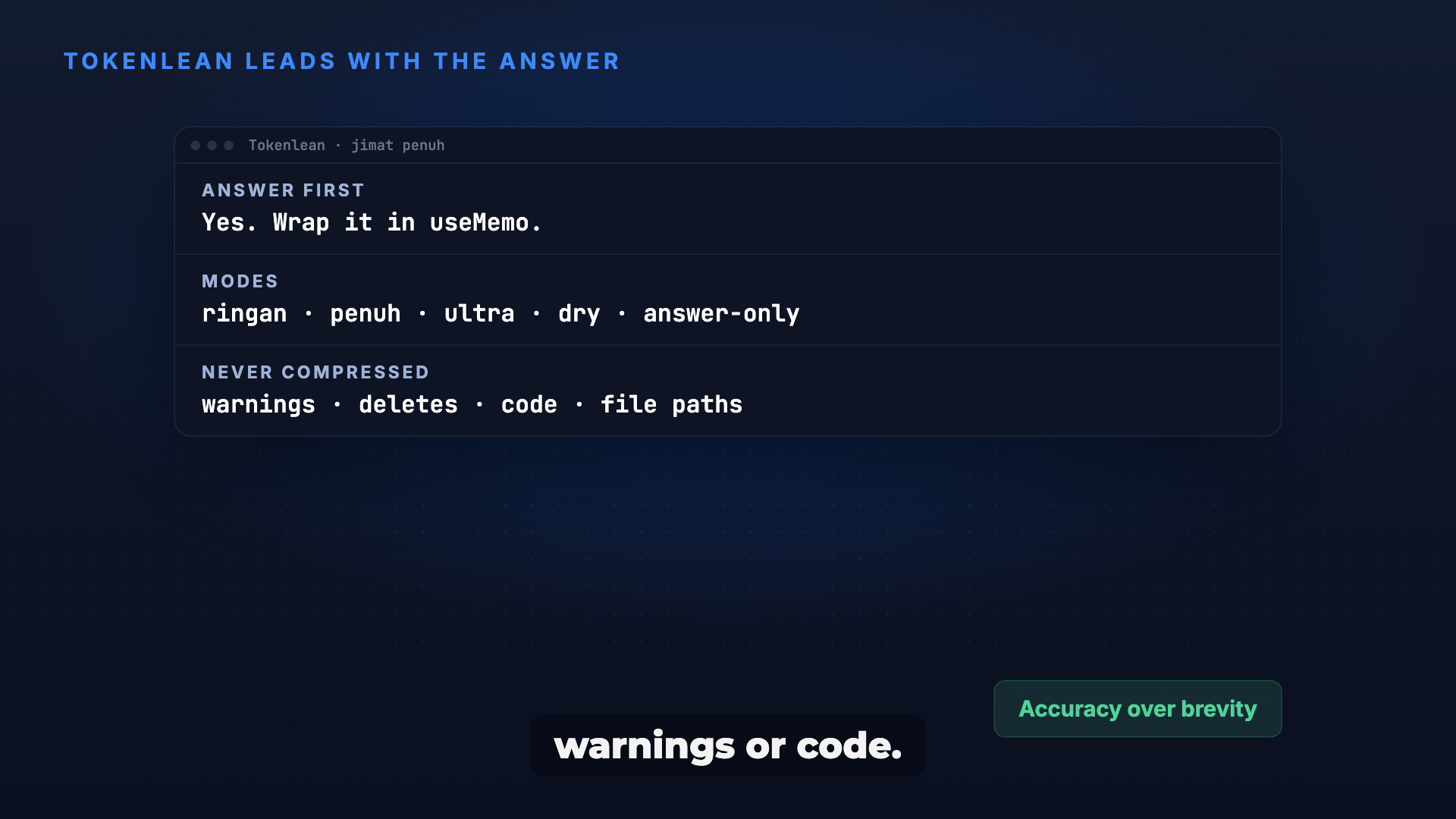 Tokenlean: answers first, no filler, fewer tokens screenshot 3