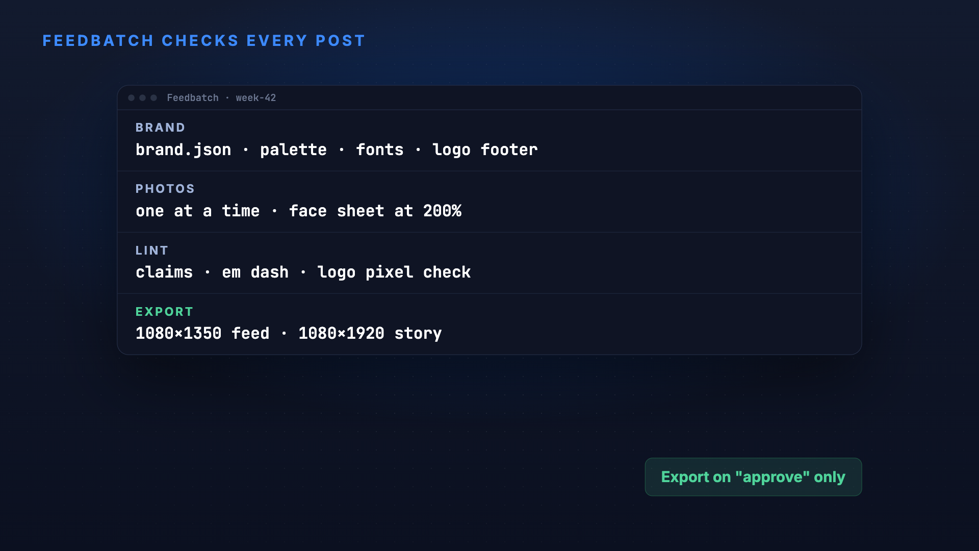 Feedbatch: Eight on-brand posts, checked before export screenshot 3