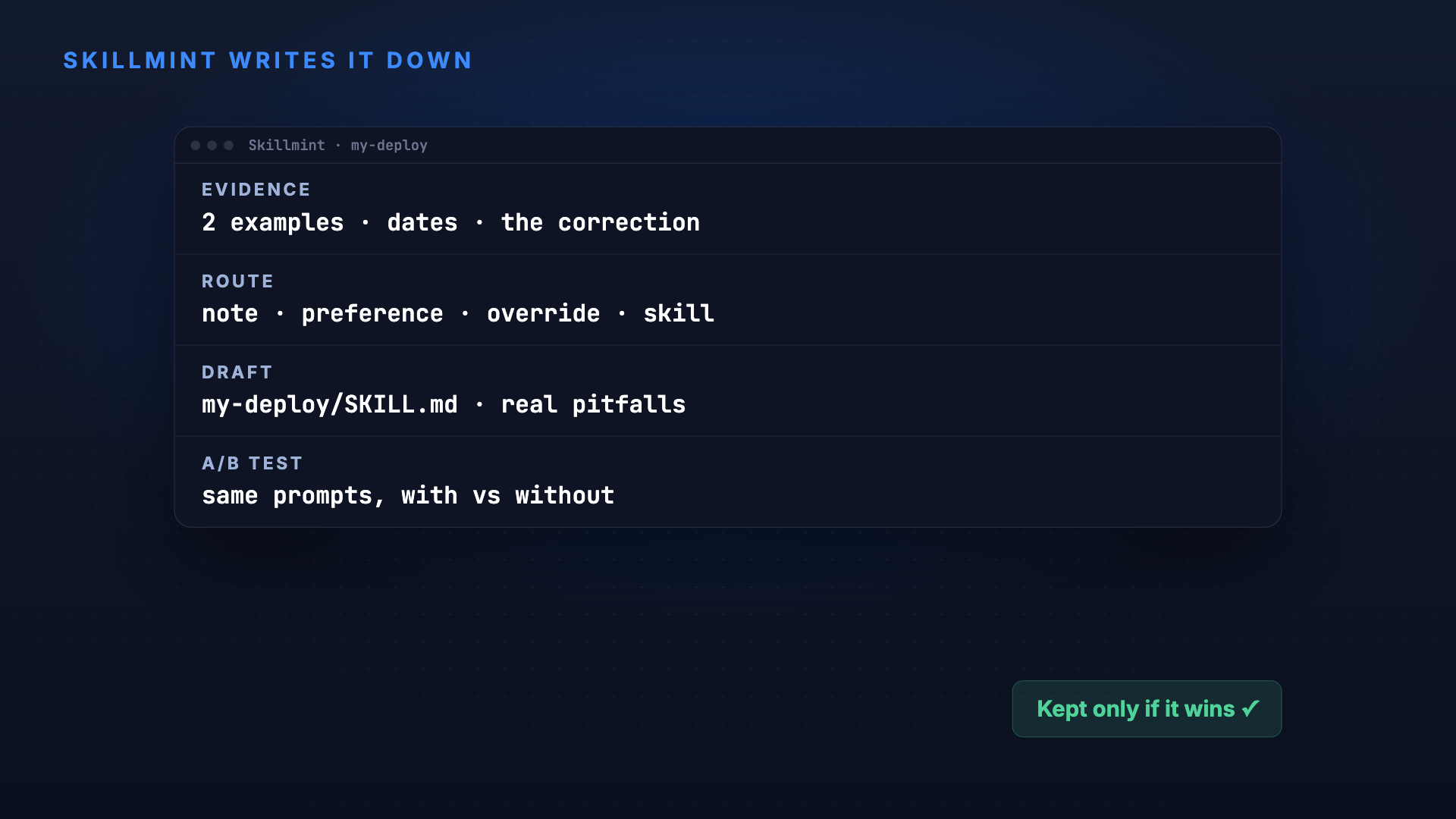 Skillmint: Turn repeated work into tested skills screenshot 3