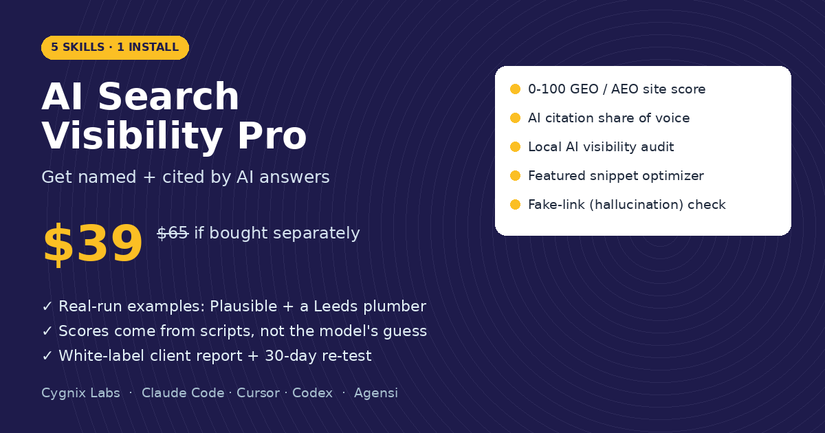 AI Search Visibility Pro: GEO/AEO Audit + AI Citation SOV preview