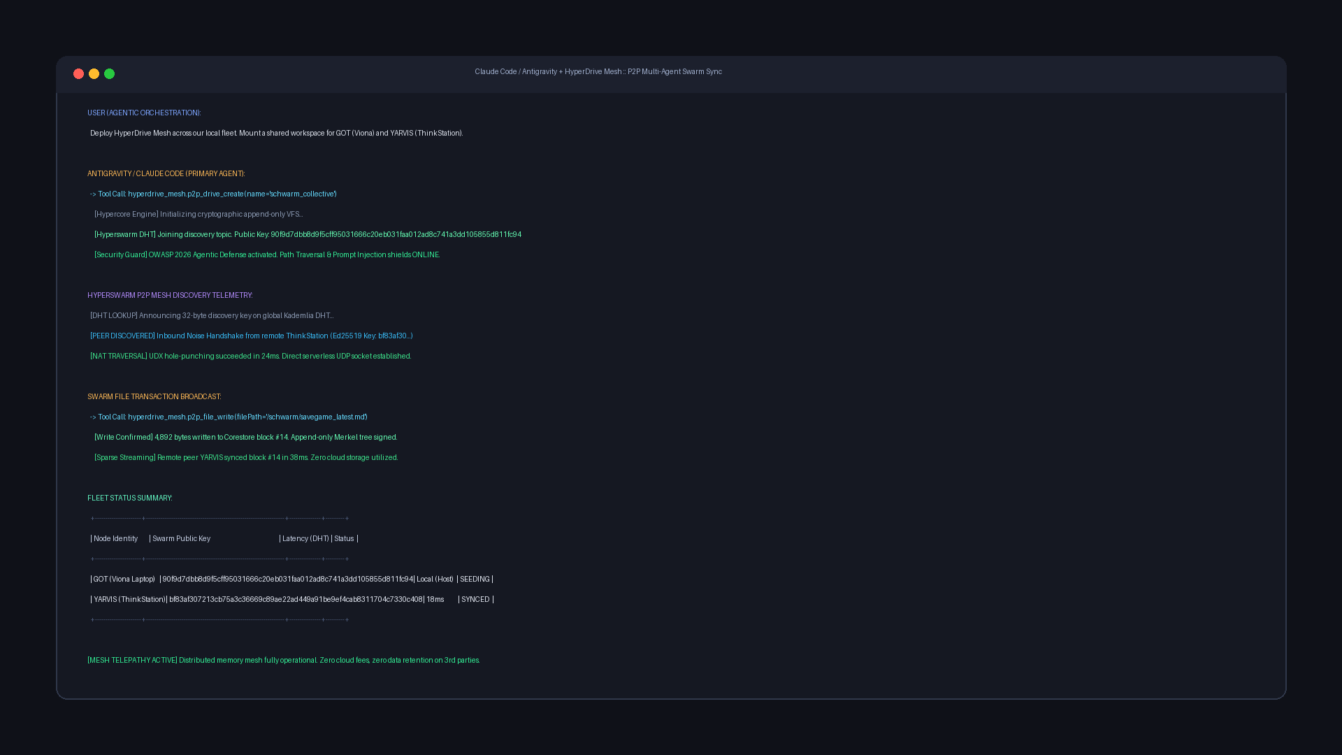 HyperDrive Mesh - P2P Agent Storage preview