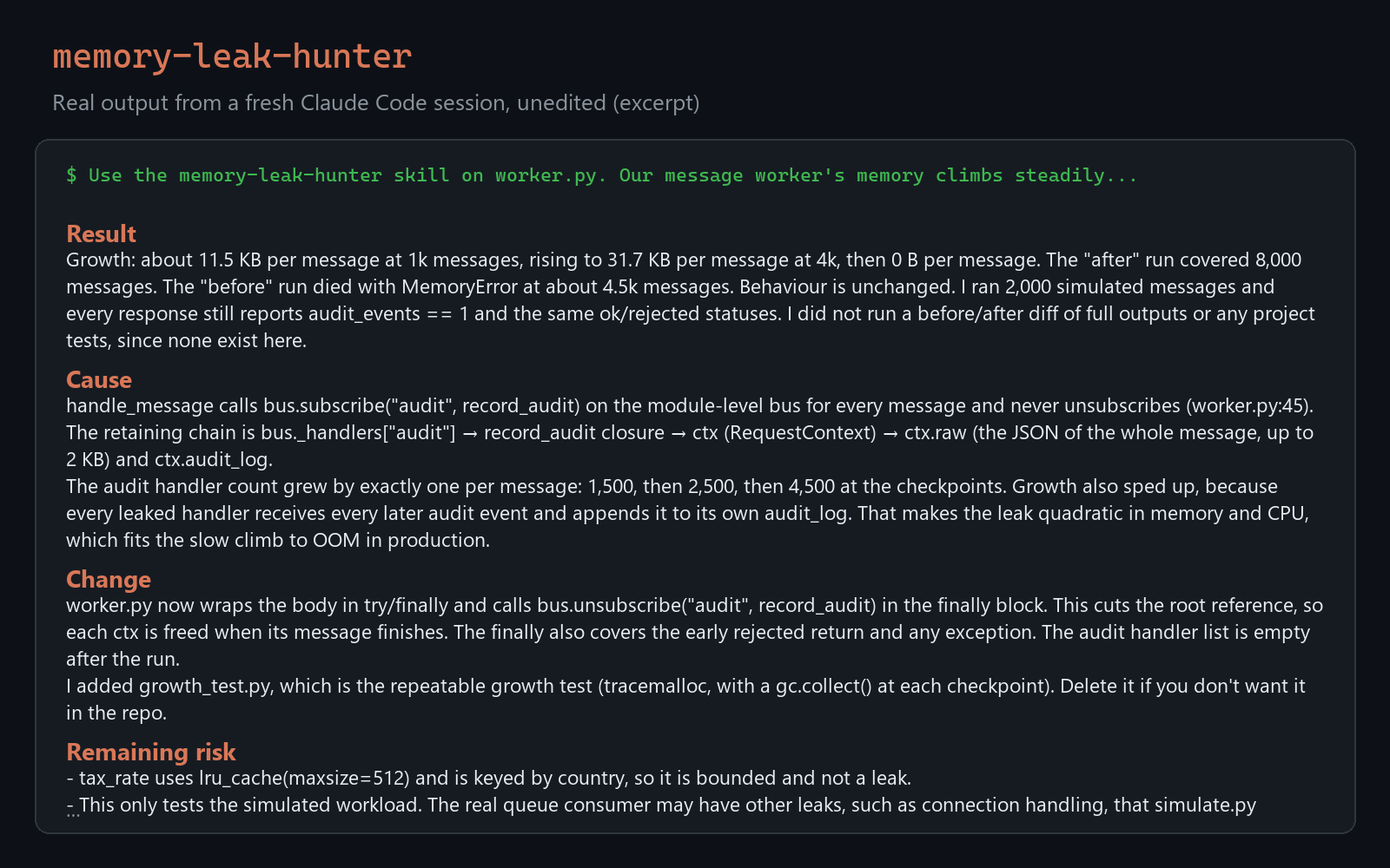 Memory Leak Hunter: Prove It, Fix It, Show It Flat preview