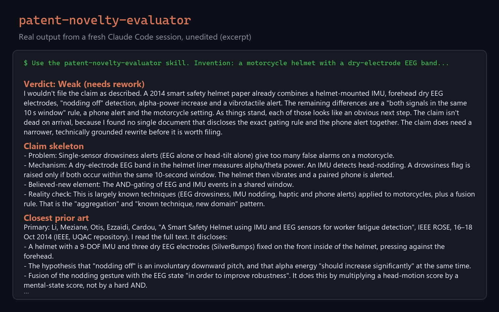 Patent Novelty Evaluator: Blunt Prior-Art Verdict preview
