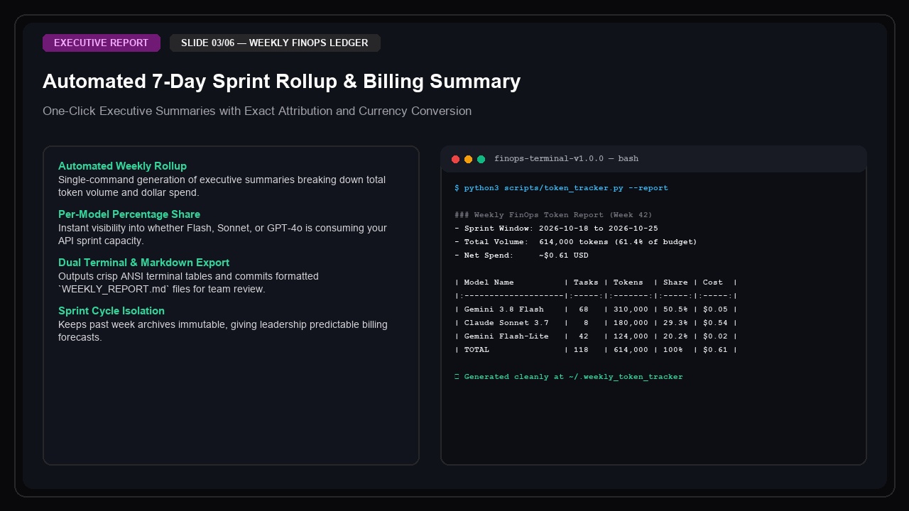 Weekly FinOps Token Budget — Multi-Model Cost Tracker screenshot 3