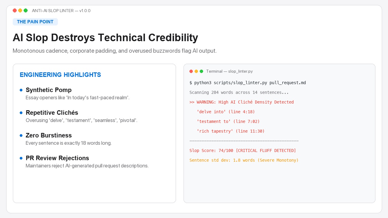 Anti-AI Slop Linter & Vocabulary Scanner preview