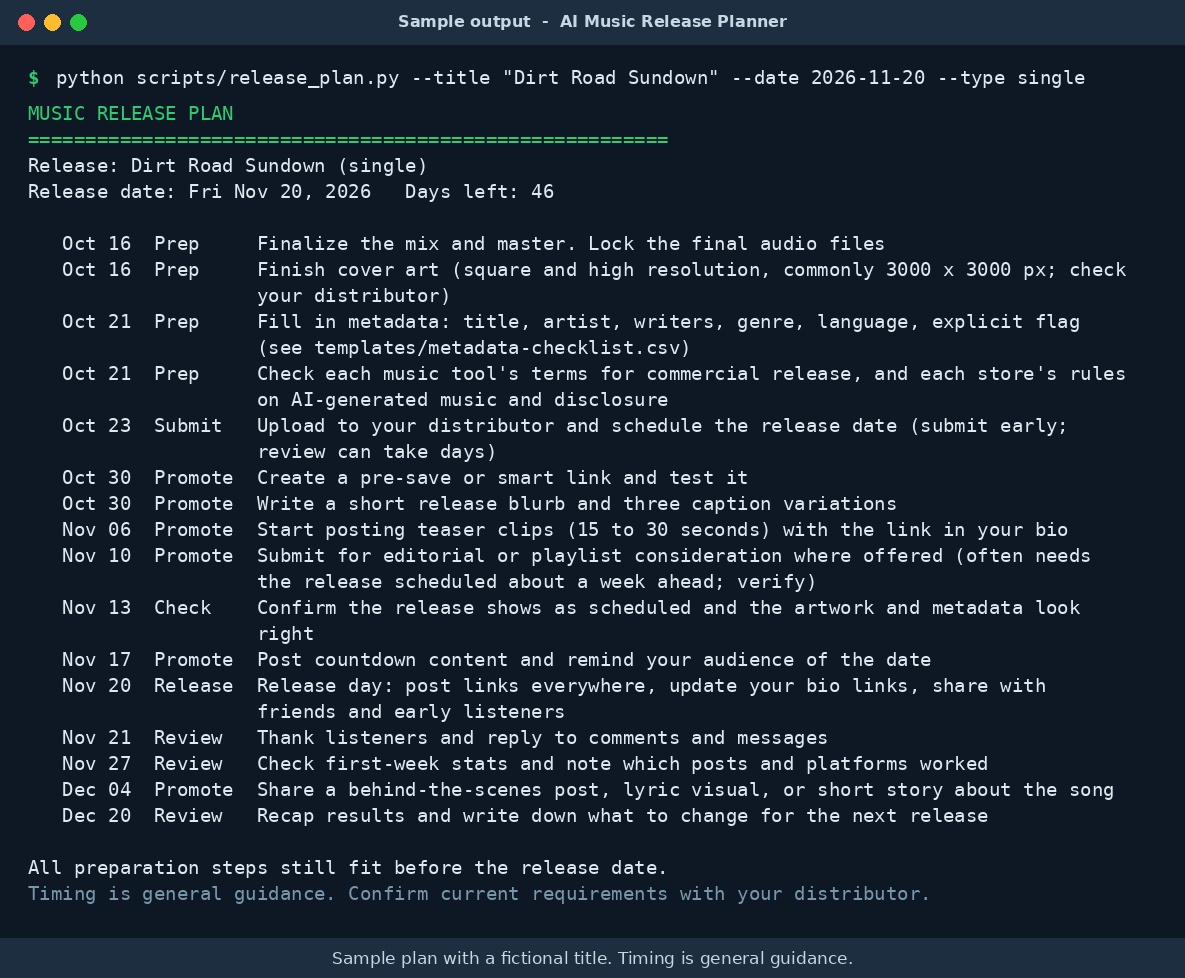 ai music release planner screenshot 2