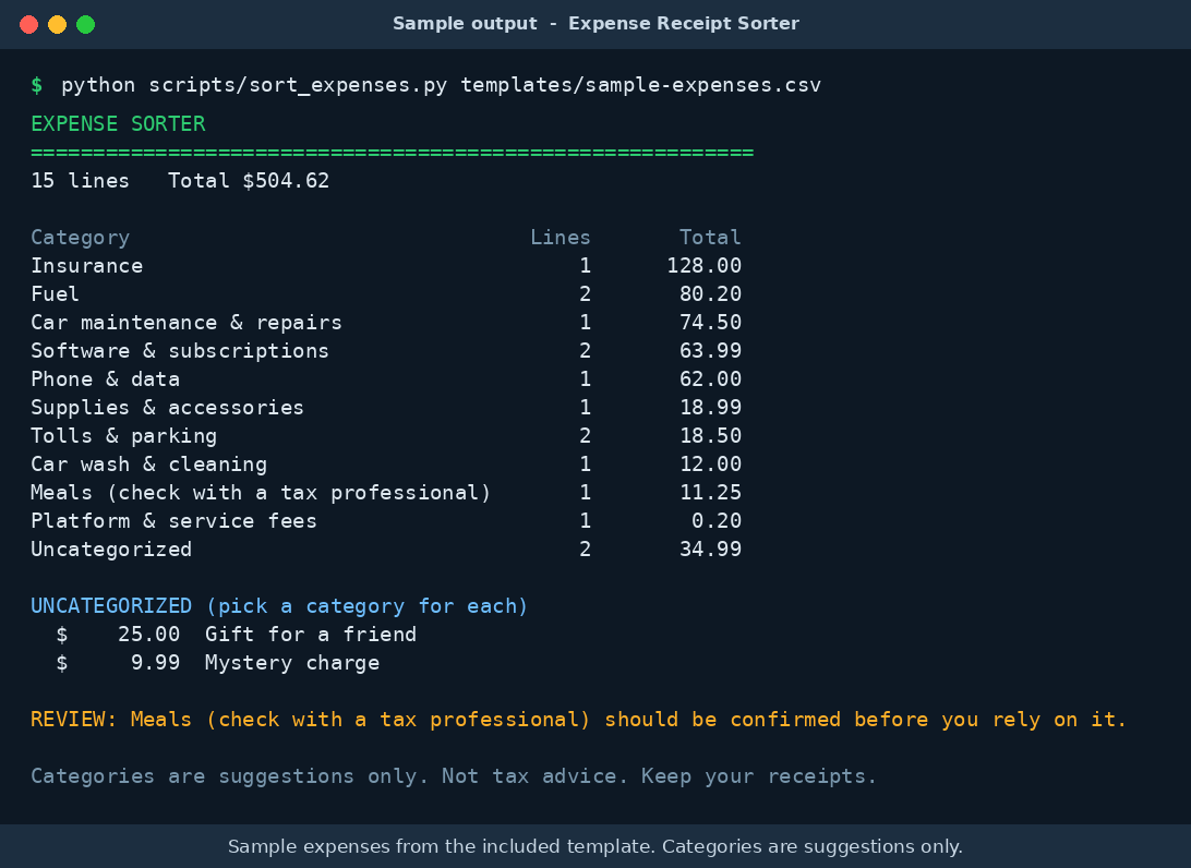 expense receipt sorter preview