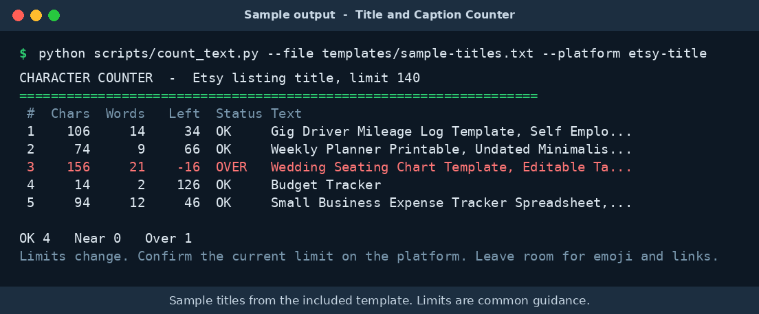 title and caption counter preview