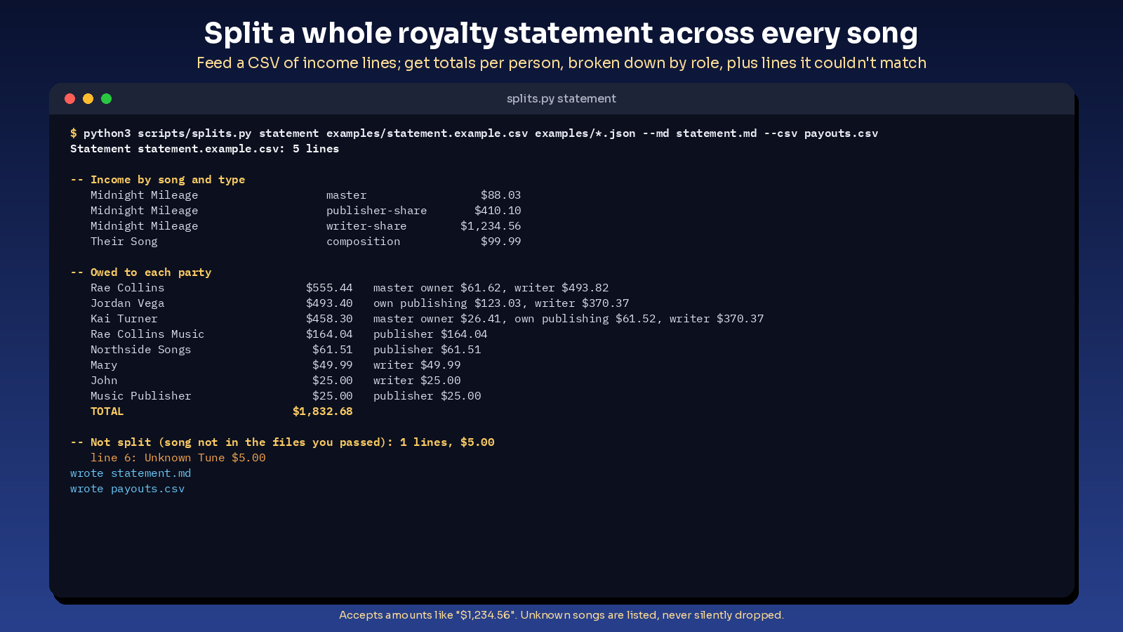 song split sheet and royalty splitter screenshot 3