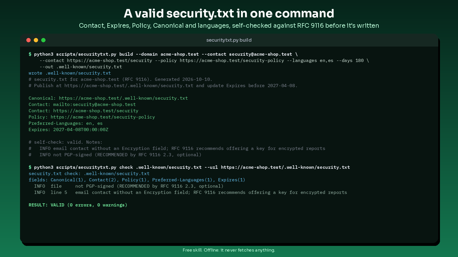 security txt builder and checker preview