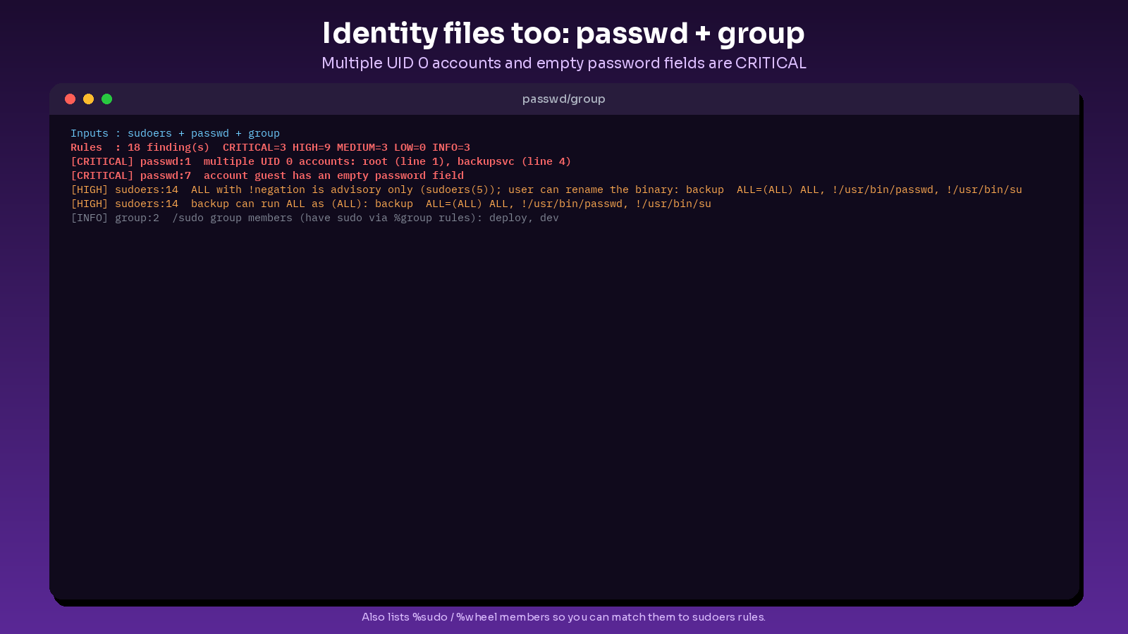 sudoers and privilege auditor screenshot 3