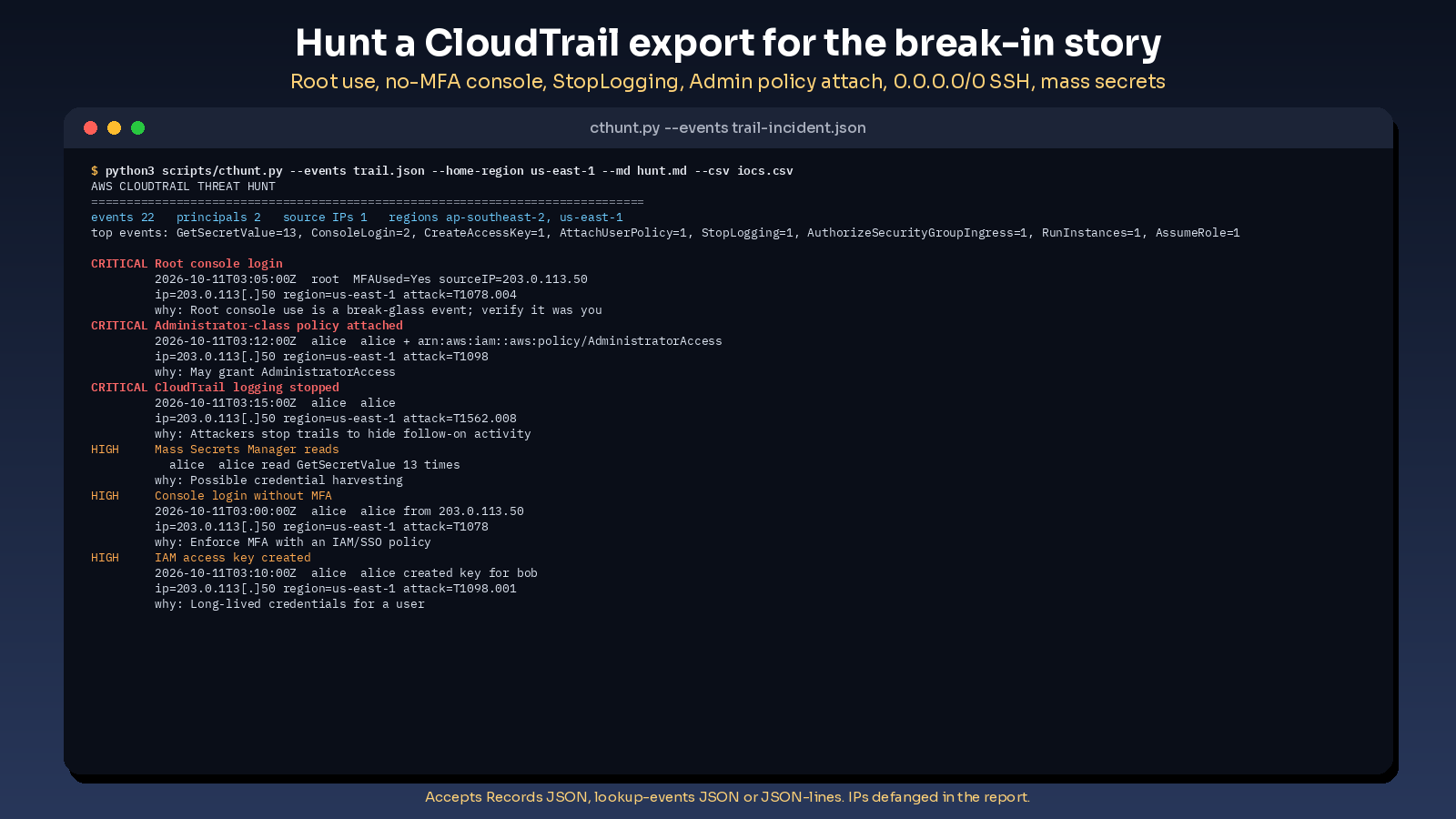aws cloudtrail threat hunter preview