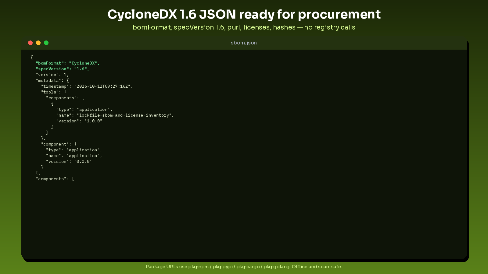 lockfile sbom and license inventory screenshot 2