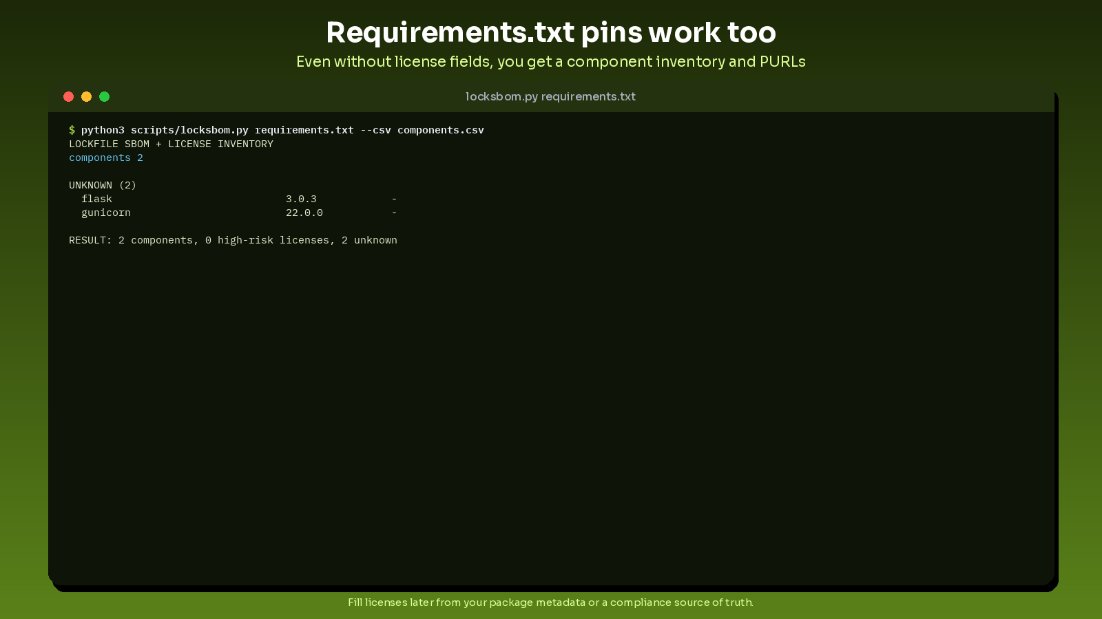 lockfile sbom and license inventory screenshot 3