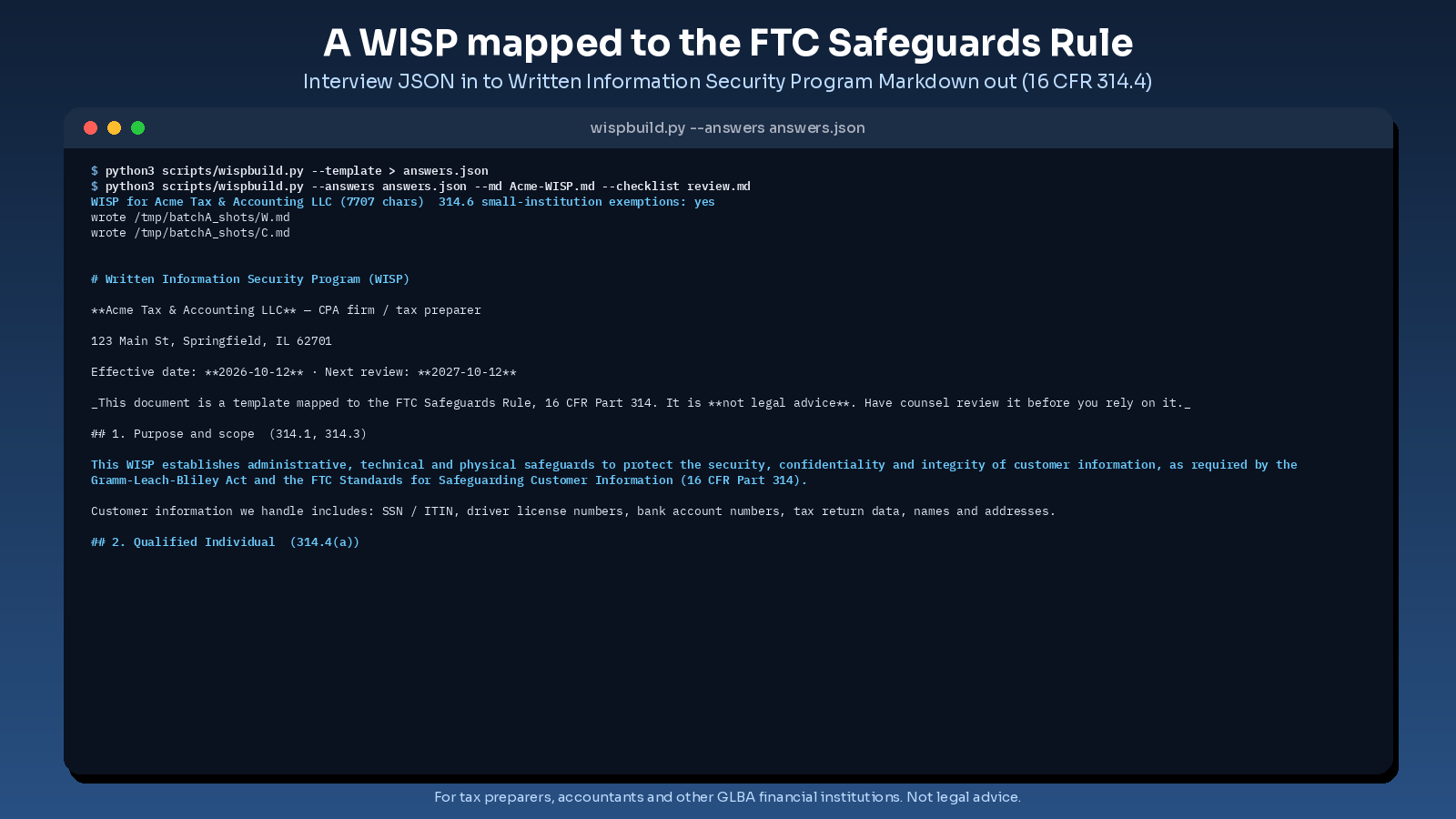 wisp builder for ftc safeguards rule preview