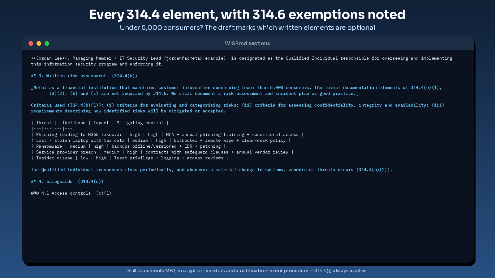 wisp builder for ftc safeguards rule screenshot 2