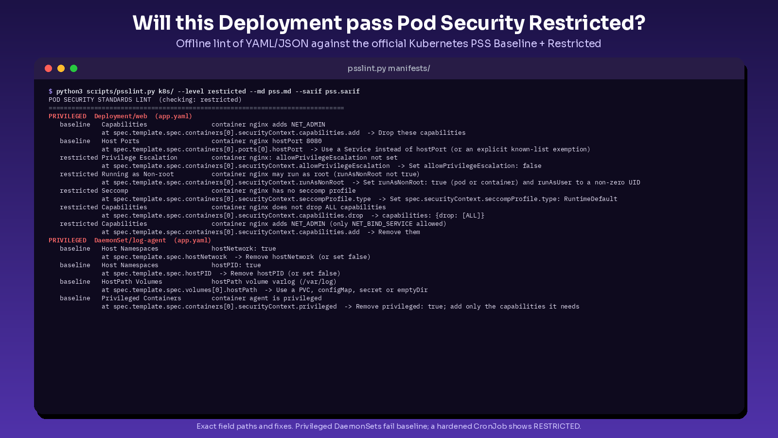 kubernetes pod security standards linter preview