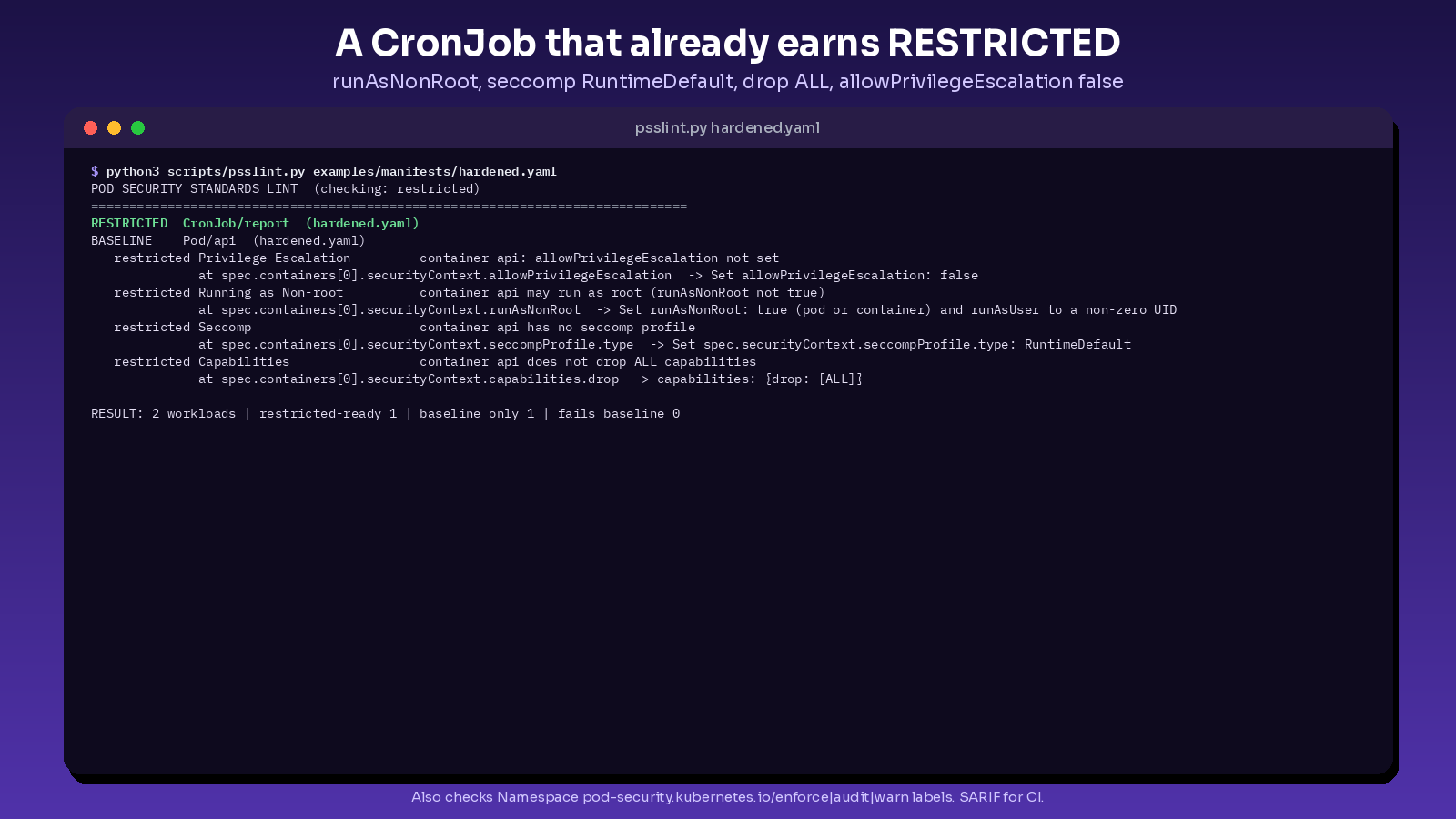 kubernetes pod security standards linter screenshot 2