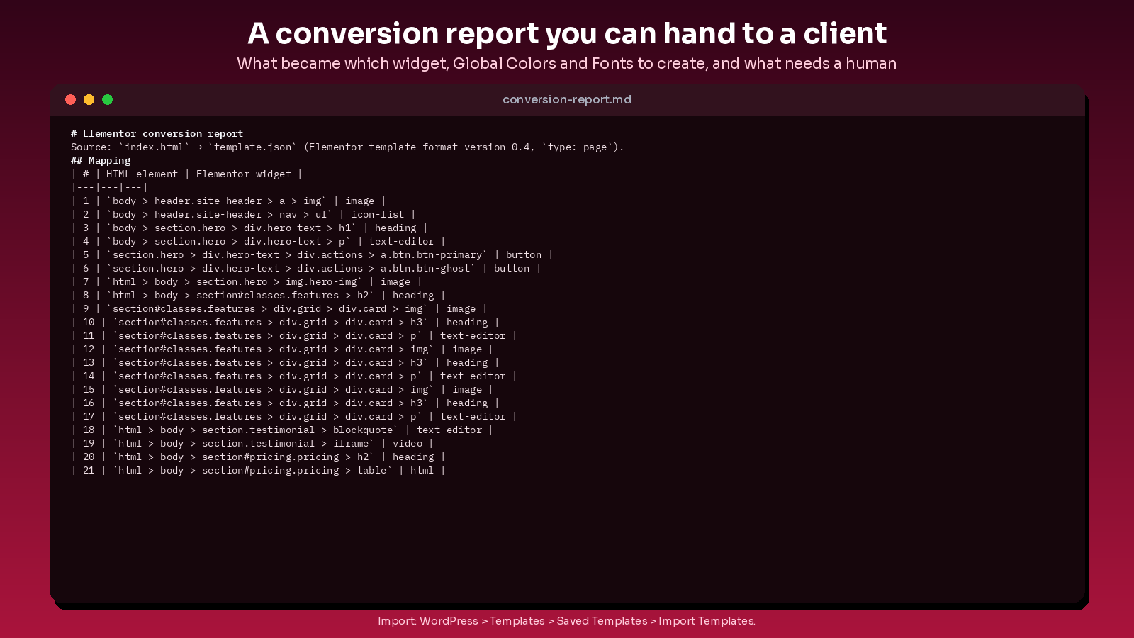 html to elementor template converter screenshot 3