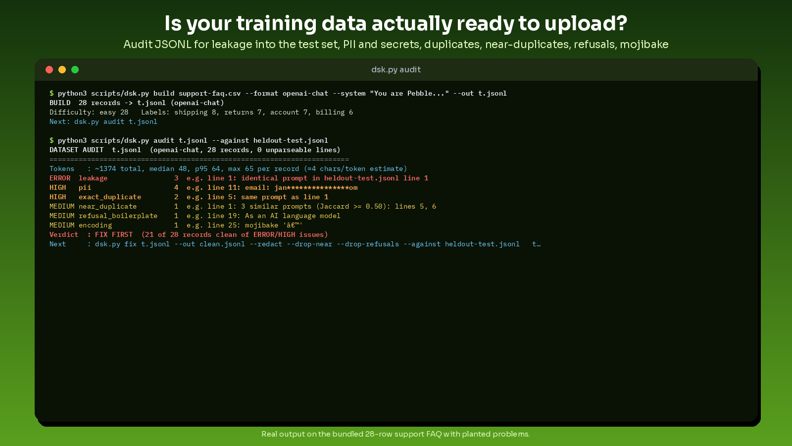 jsonl dataset builder and auditor preview