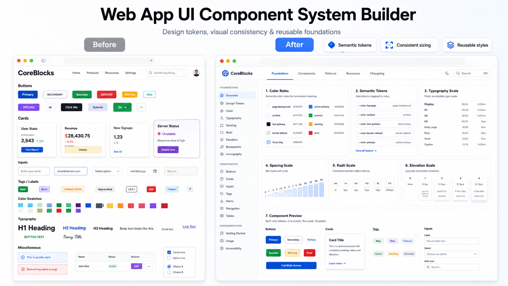 Web App UI Component System Builder preview